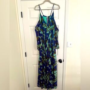 EUC Judith March Cold Shoulder Tropical Print Dress